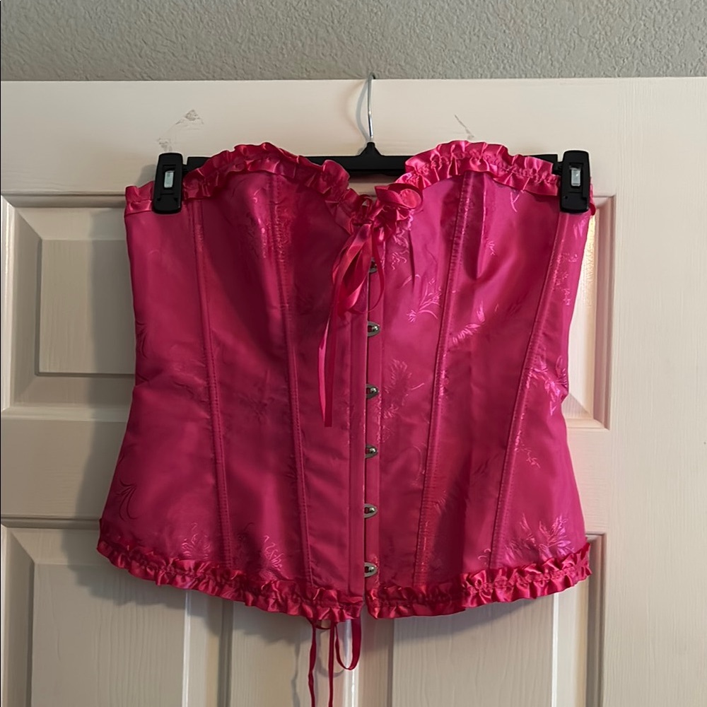 Pink Corset Top with Ruffle Trim